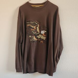 Avirex Brown Long Sleeve Eagle Graphic Tee with Yellow Accents